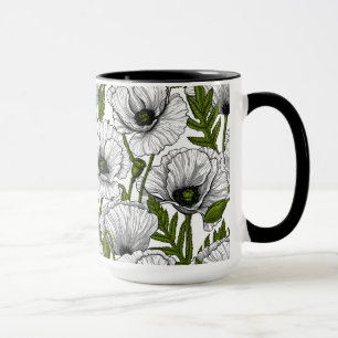 White poppies on white tasse