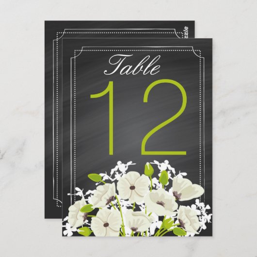 White Poppies und Chalkboard Wedding Table Card Postkarte (Vorne/Hinten)