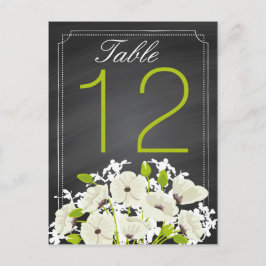 White Poppies und Chalkboard Wedding Table Card Postkarte