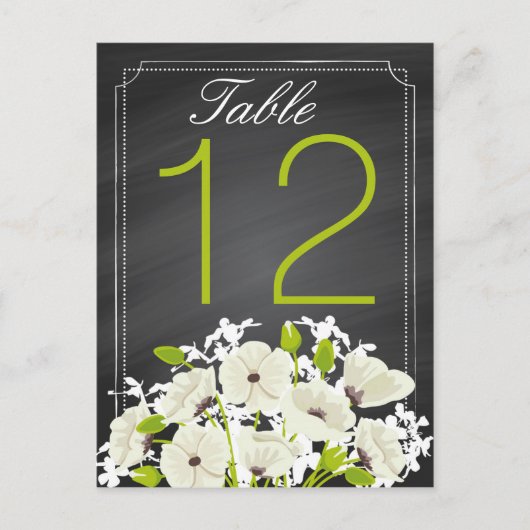 White Poppies und Chalkboard Wedding Table Card Postkarte (Vorderseite)