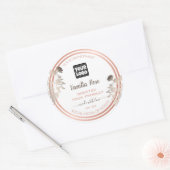 White Product Labels mit Logos und Rose Gold Frame Runder Aufkleber (Umschlag)