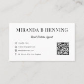 White Professional Real Estate Agent Photo QR Code Visitenkarte (Rückseite)