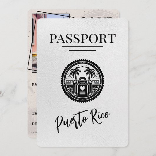 White Puerto Rico Passport Save The Date (Vorne/Hinten)