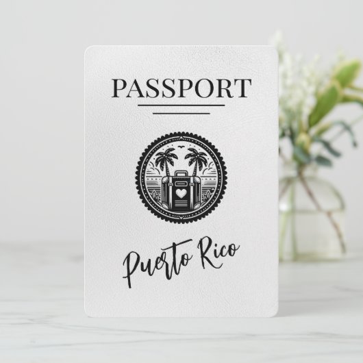 White Puerto Rico Passport Save The Date (Stehend Vorderseite)