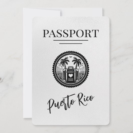 White Puerto Rico Passport Save The Date (Vorderseite)