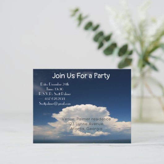 White Puffy Cloud Einladungspostkarte (Stehend Vorderseite)