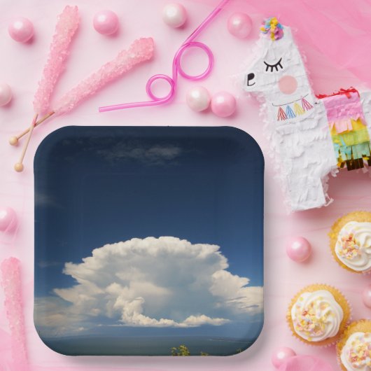 White Puffy Cloud Pappteller (Party)