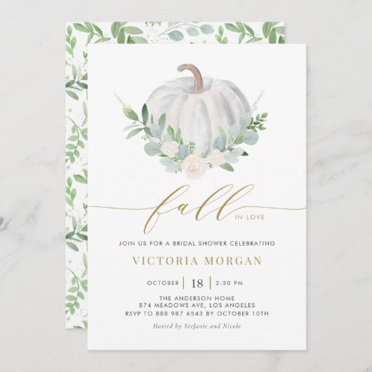 White Pumpkin and Greenerity Fall Brautparty Einladung (Vorne/Hinten)