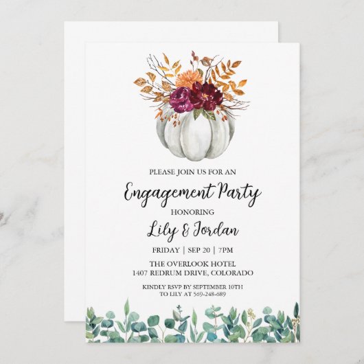 White Pumpkin and Greenerity Fall Engagement Party Einladung (Vorne/Hinten)