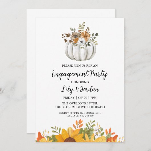White Pumpkin and Greenerity Fall Engagement Party Einladung (Vorne/Hinten)