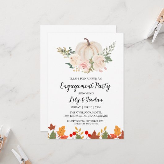 White Pumpkin and Greenerity Fall Engagement Party Einladung (Vorderseite/Rückseite Beispiel)