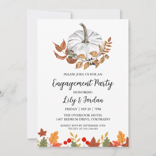 White Pumpkin and Greenerity Fall Engagement Party Einladung (Vorderseite)