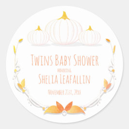 White Pumpkin Autumn Twins Baby Showaufkleber Runder Aufkleber