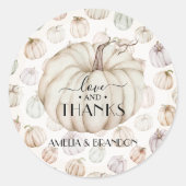 White Pumpkin Baby Dusche Danke Runder Aufkleber (Vorderseite)