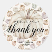 White Pumpkin Baby Dusche Danke Runder Aufkleber (Vorderseite)