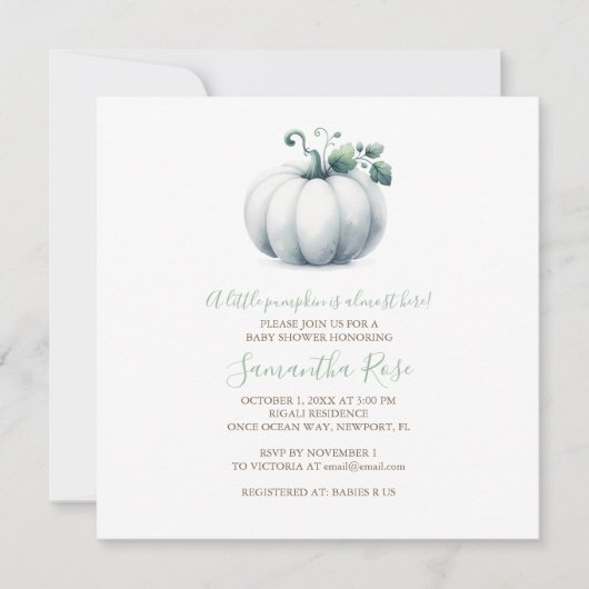 White Pumpkin Baby Dusche Einladung - Square (Vorderseite)