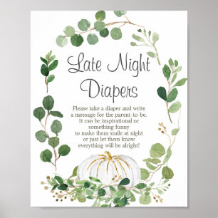 White Pumpkin Baby Dusche nächtliche Windeln Zeich Poster