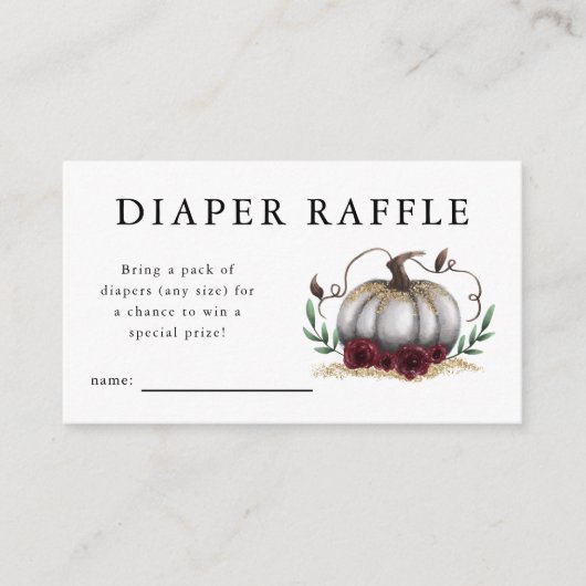 White Pumpkin Baby Showdiaper Raffle Ticket Begleitkarte (Vorderseite)