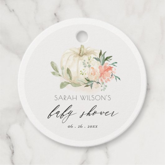 White Pumpkin Blush Bloral Baby Brunch Dusche Geschenkanhänger (Vorderseite)