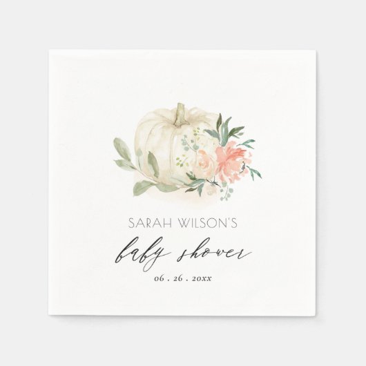White Pumpkin Blush Bloral Baby Brunch Dusche Serviette (Vorderseite)