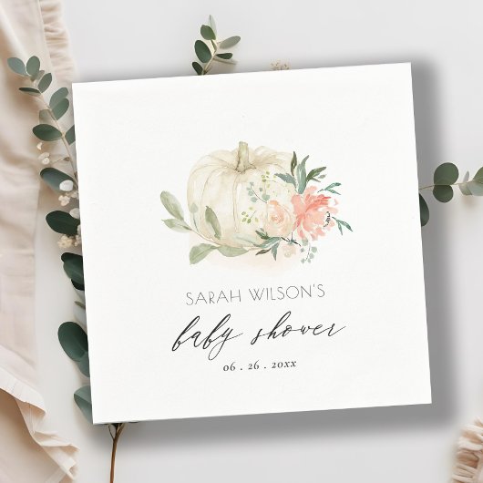 White Pumpkin Blush Bloral Baby Brunch Dusche Serviette