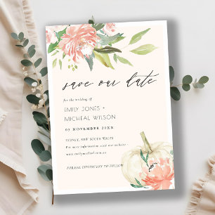 White Pumpkin Blush Floral Save the Date einladen Dankeskarte