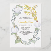 White Pumpkin Brautparty Green Blätter Folieneinladung (Vorderseite)