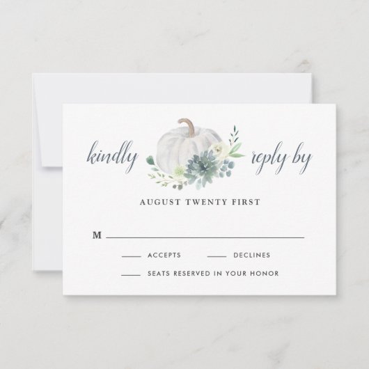 White Pumpkin Elegant Succulent Fall Chic Wedding RSVP Karte (Vorderseite)