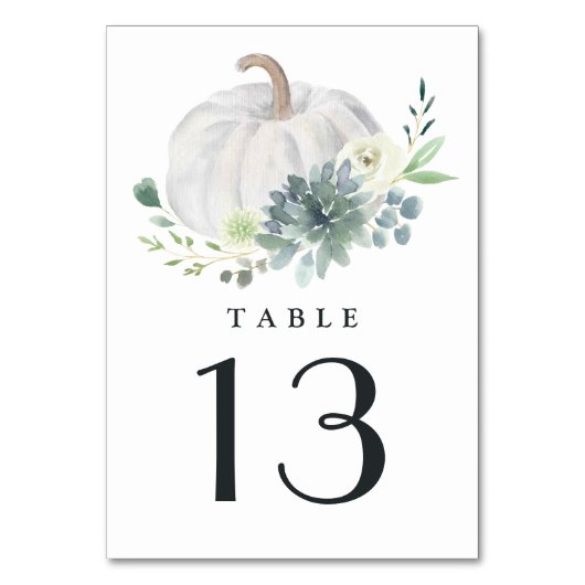 White Pumpkin Elegant Succulent Fall Chic Wedding Tischnummer (Rückseite)