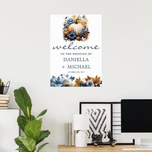 White Pumpkin Elegante Fall Garden Poster (Heimbüro)