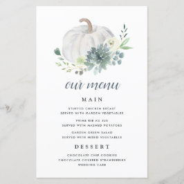 White Pumpkin Elegante Succulent Fall Menu Cards