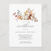 White Pumpkin Fall Blume 40. Geburtstag Party Einladungspostkarte (Vorderseite)