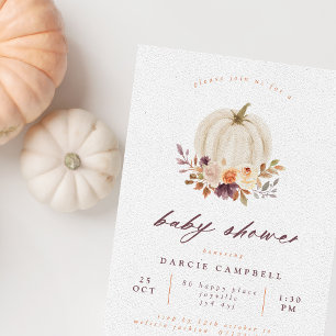 White Pumpkin & Fall Blume Kinderdusche Einladung