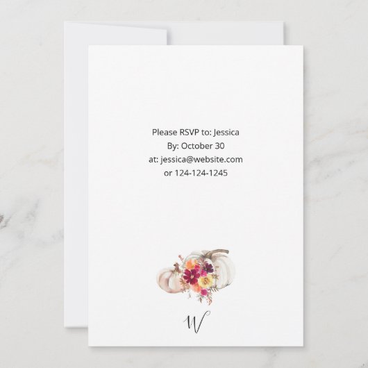 White Pumpkin Fall Floral Erntedank Einladung (Rückseite)