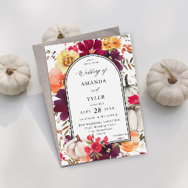 White Pumpkin Fall Floral Wedding Einladung