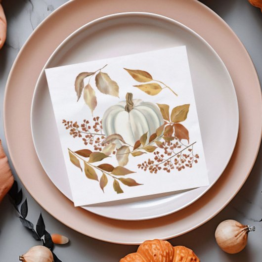 White Pumpkin Fall Leaves Thanksgiving Serviette