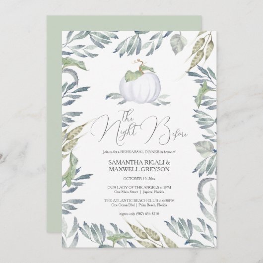White Pumpkin Fall Probe Dinner Einladung (Vorne/Hinten)