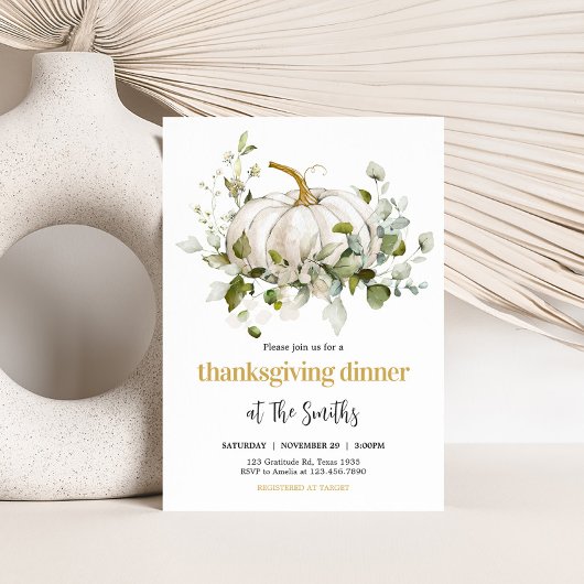 White Pumpkin Fall Thanksgiving Dinner Party Einladung