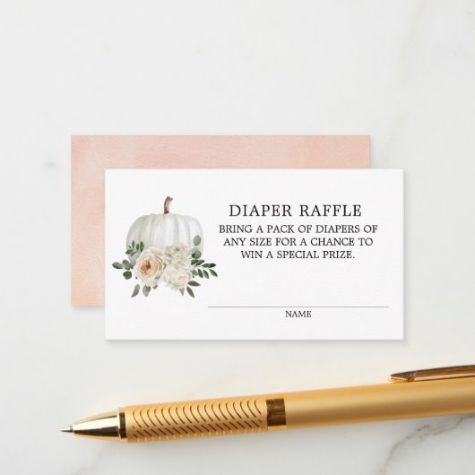 White Pumpkin Fall Theme Diaper Raffle Ticket Encl Begleitkarte (Vorderseite/Rückseite Beispiel)