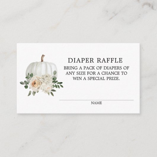 White Pumpkin Fall Theme Diaper Raffle Ticket Encl Begleitkarte (Vorderseite)
