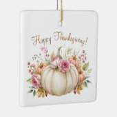 White Pumpkin Floral Happy Thanksgiving Ornament (Rechts)