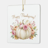 White Pumpkin Floral Happy Thanksgiving Ornament (Links)