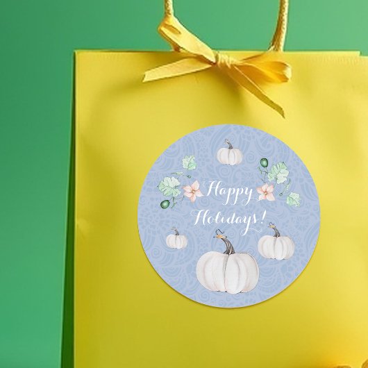 White Pumpkin Floral Wasserfarbe Kunst Runder Aufkleber