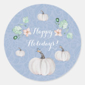 White Pumpkin Floral Wasserfarbe Kunst Runder Aufkleber (Vorderseite)