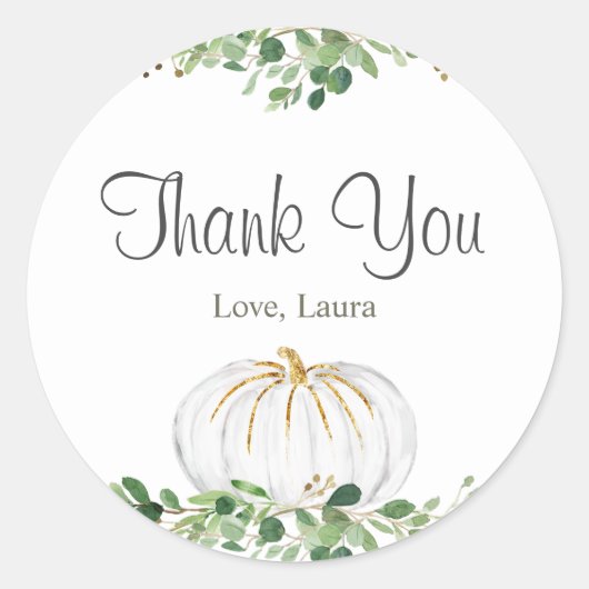 White Pumpkin Greenery Bloral Baby Shower Runder Aufkleber (Vorderseite)