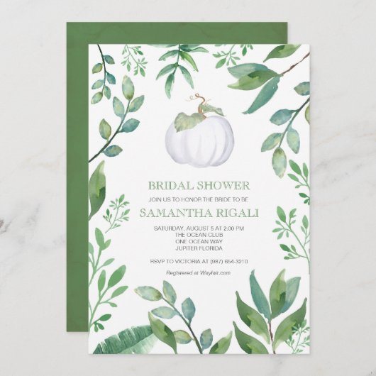 White Pumpkin Greenery Bridal Dusche Einladung (Vorne/Hinten)