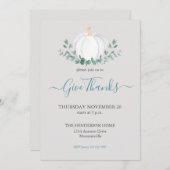 White Pumpkin Greenery Gray Erntedank Dinner Einladung (Vorne/Hinten)