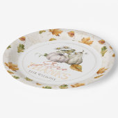 White Pumpkin Herbst Leaves Bird Erntedank Pappteller (Schrägansicht)