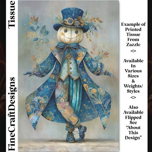 White Pumpkin in Blue Floral Coai DM9L Decoupage Seidenpapier