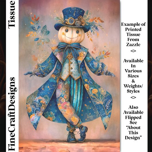 White Pumpkin in Blue Floral Coat DM9LF Decoupage Seidenpapier